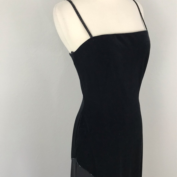 Rimini 6 Black Velvet Chiffon Dress Gown Beaded - Picture 7 of 8